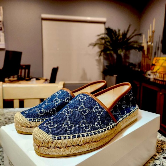 NEW GUCCI Denim GG Pillar Espadrilles Size 36.5 - Picture 1 of 11